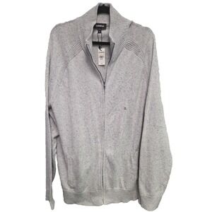 Express Men'‎ s Full-Zip Sweater Size XXL TALL Ribbed Knit Round Neck Gray NWT